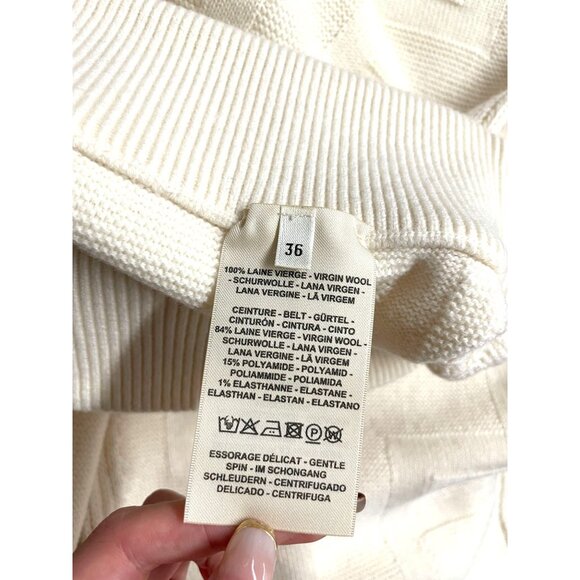 Hermes Textured Beige Knit Wide-Leg Pants With Ribbed Waistband Womens Soft Cott - Picture 8 of 9